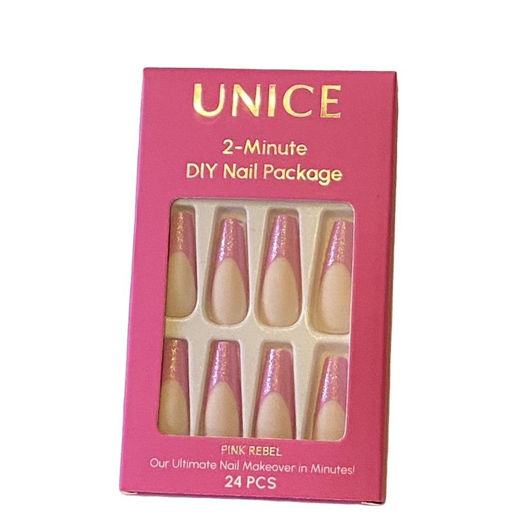 Unice 2-Minute Press Ons Pink Rebel 24 Pieces DIY Nail Package
